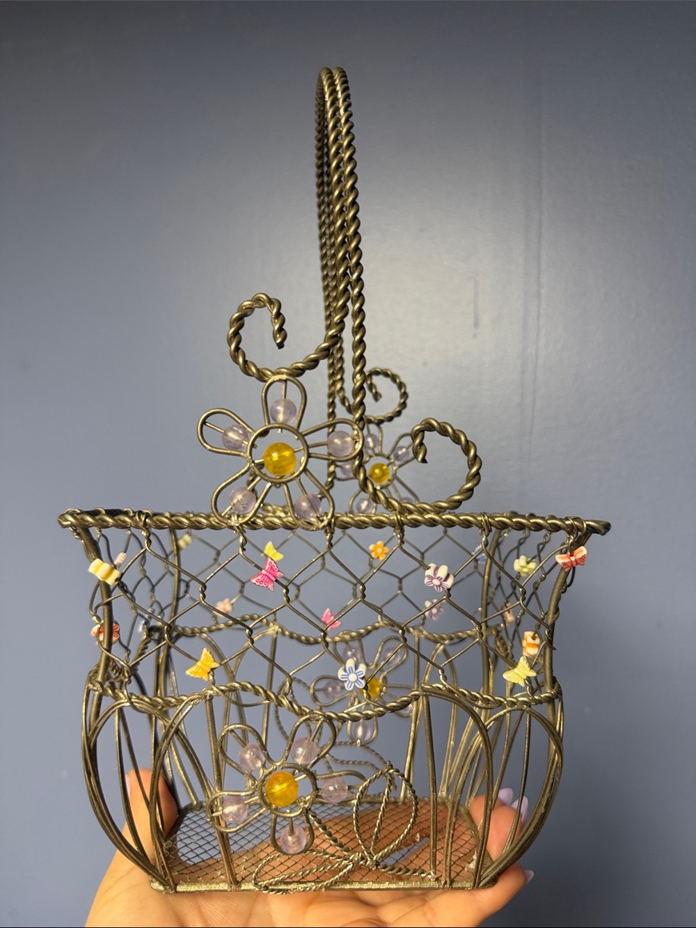 Y2k Decorative Wire Flower Basket - Yellow & Gold Accents
